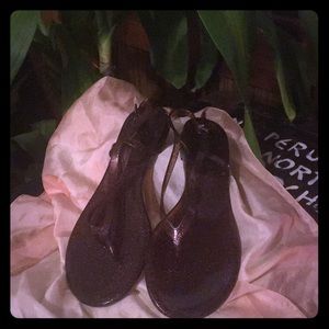J Crew Brown Sparkly Jellies/Thongs with straps.